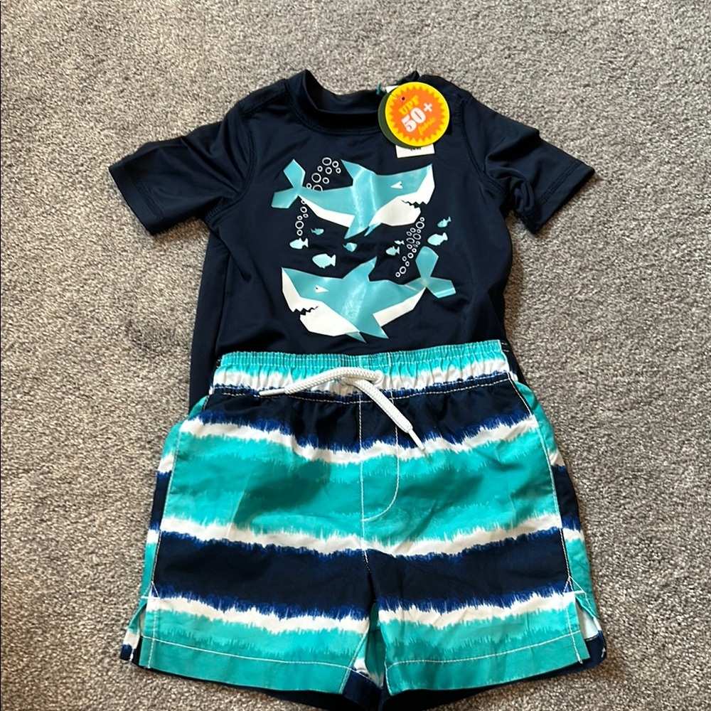 Shark Graphic Tee and Striped Shorts Set